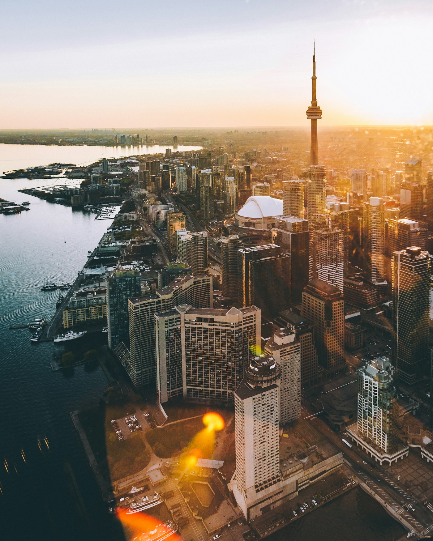 Aerial view of Toronto at sunset